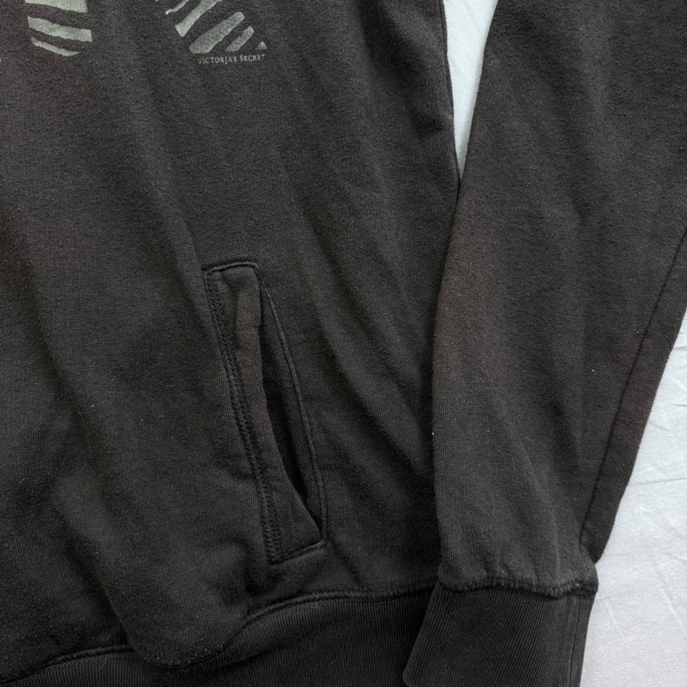 Victorias Secret PINK Quarter Zip Sweatshirt Black Zebra Logo Pullover Women M - Picture 5 of 11